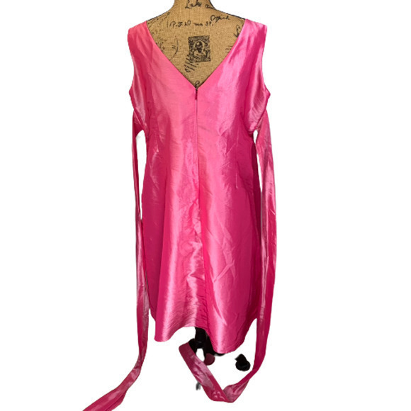 DESSY COLLECTION Hot Pink Ruched‎ Satin Midi Dress - Picture 10 of 13